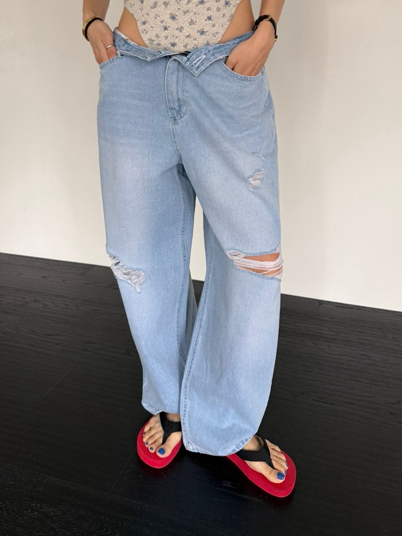 SOLAR韓國直郵女士新品熱賣時尚人氣推薦休閑職業牛仔褲破洞SOLAR牛仔褲