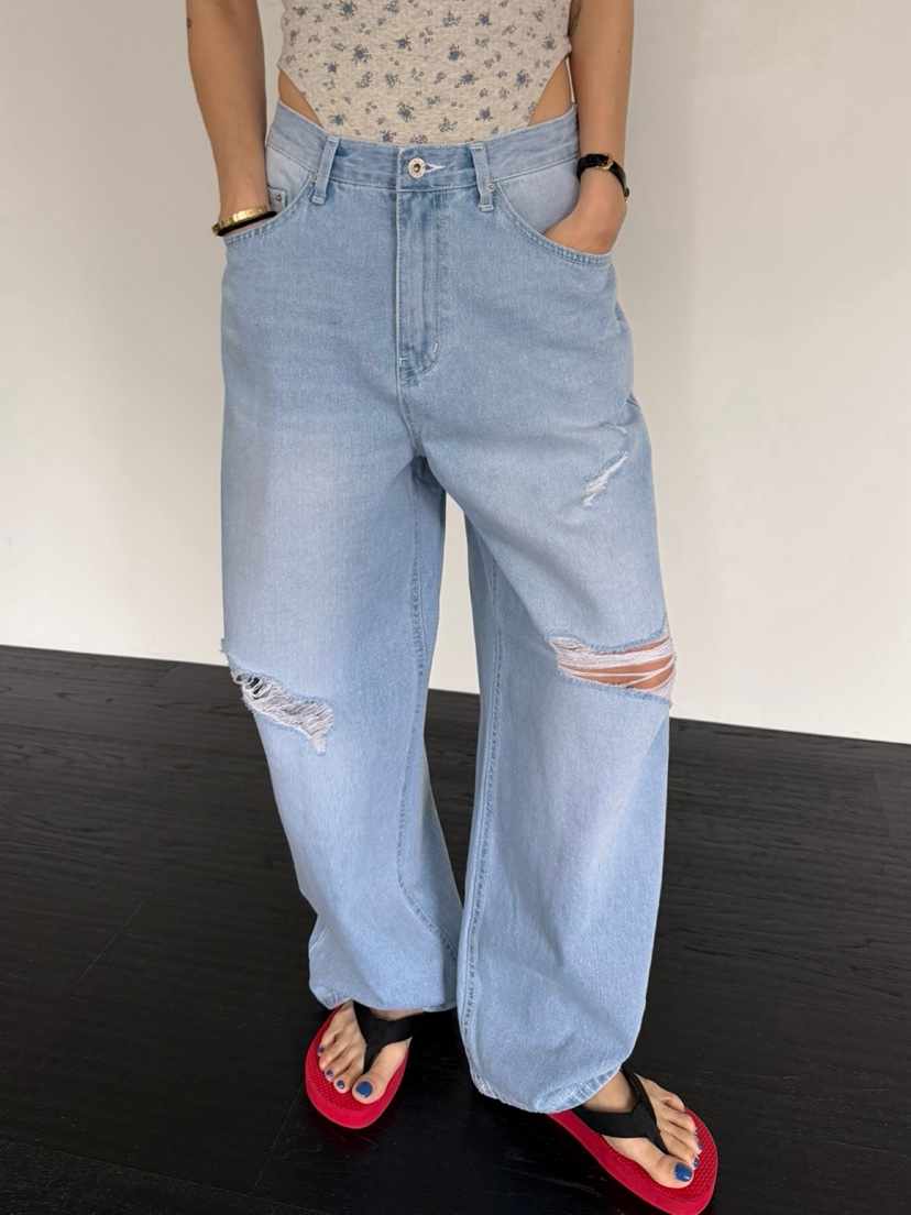 SOLAR韓國直郵女士新品熱賣時尚人氣推薦休閑職業牛仔褲破洞SOLAR牛仔褲