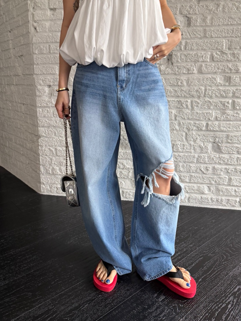 SOLAR韓國東大門代購女士新款推薦人氣熱賣職業牛仔褲破洞SOLAR牛仔褲