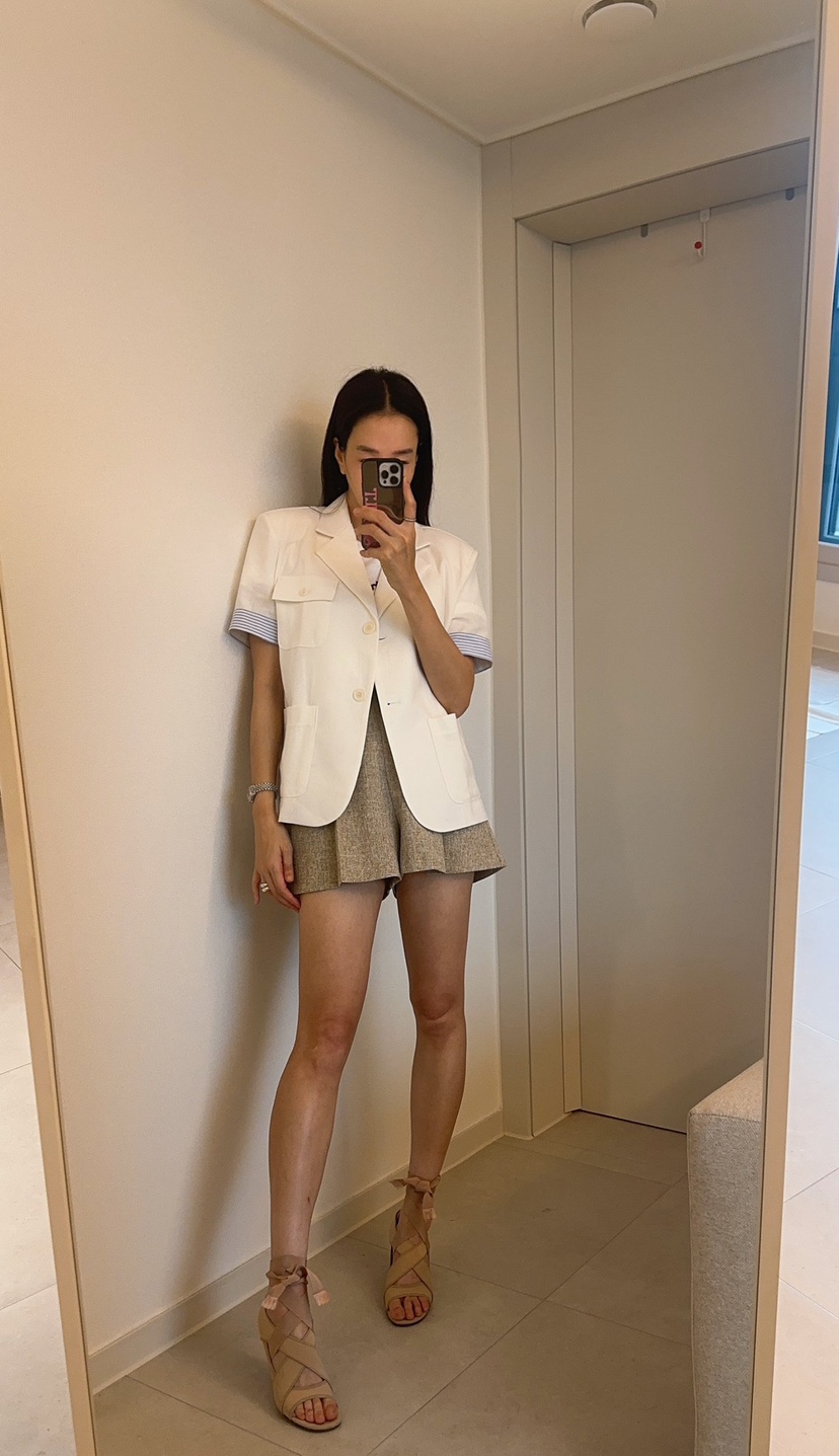 SOUIT韓國直郵女士新款職業26春夏時尚休閑熱賣夾克撞色亞麻SOUIT by mabel-L夾克