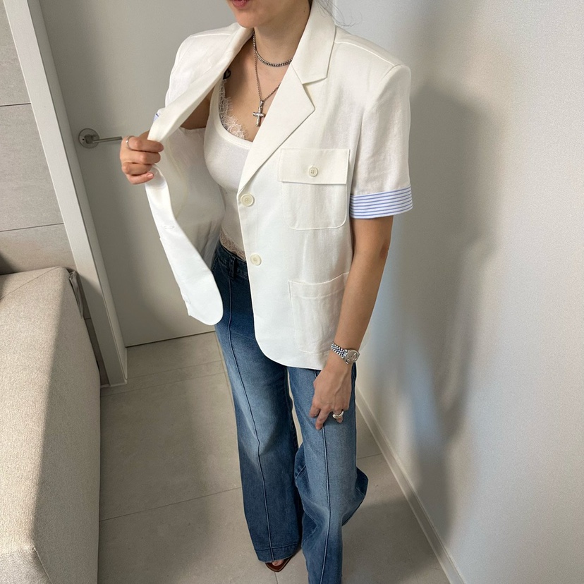 SOUIT韓國直郵女士新款職業26春夏時尚休閑熱賣夾克撞色亞麻SOUIT by mabel-L夾克