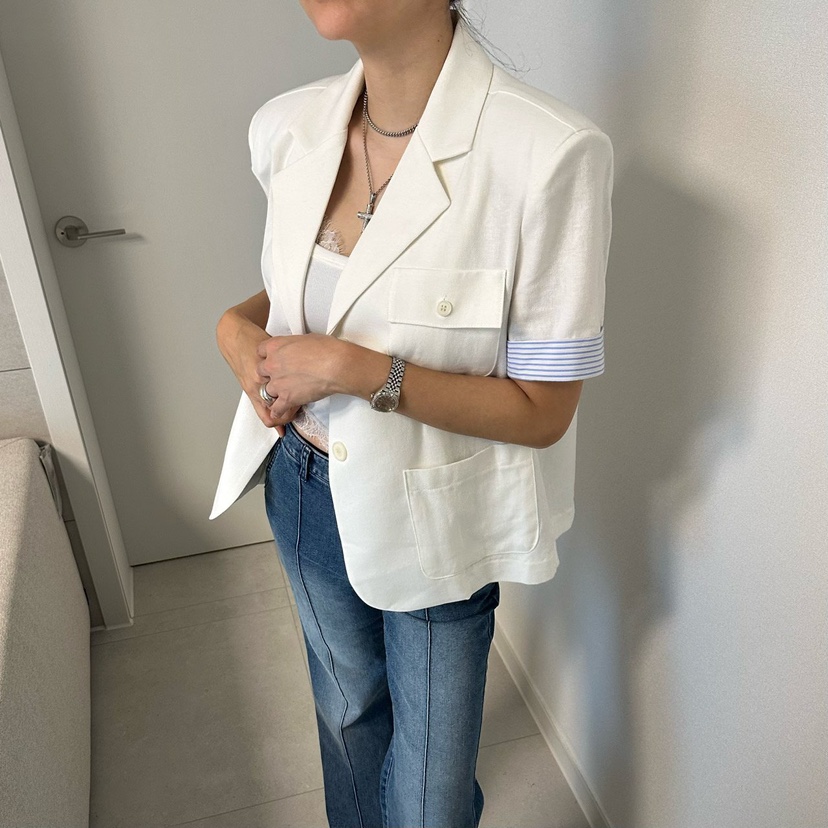 SOUIT韓國直郵女士新款職業26春夏時尚休閑熱賣夾克撞色亞麻SOUIT by mabel-L夾克