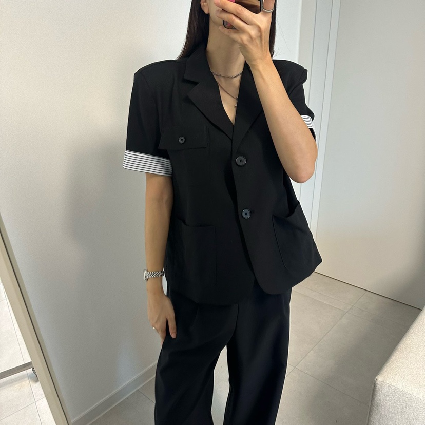 SOUIT韓國直郵女士新款職業26春夏時尚休閑熱賣夾克撞色亞麻SOUIT by mabel-L夾克