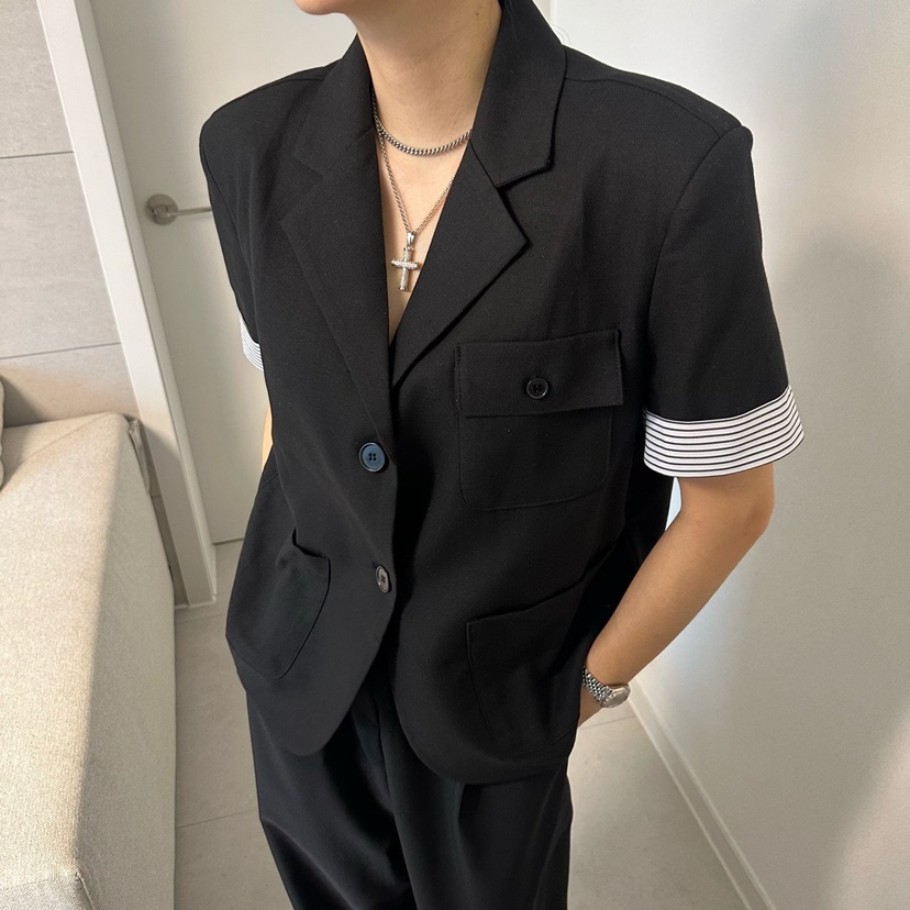 SOUIT韓國直郵女士新款職業26春夏時尚休閑熱賣夾克撞色亞麻SOUIT by mabel-L夾克