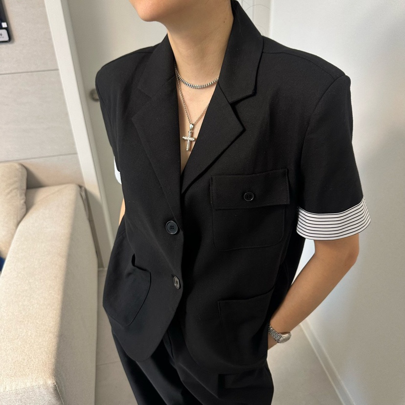 SOUIT韓國直郵女士新款職業26春夏時尚休閑熱賣夾克撞色亞麻SOUIT by mabel-L夾克