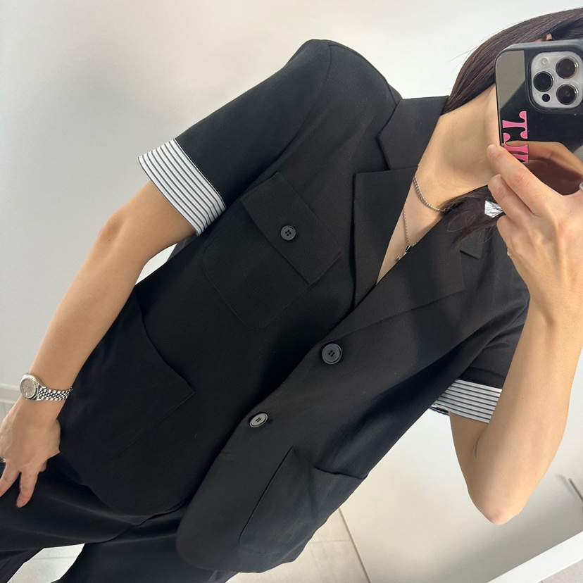 SOUIT韓國直郵女士新款職業26春夏時尚休閑熱賣夾克撞色亞麻SOUIT by mabel-L夾克