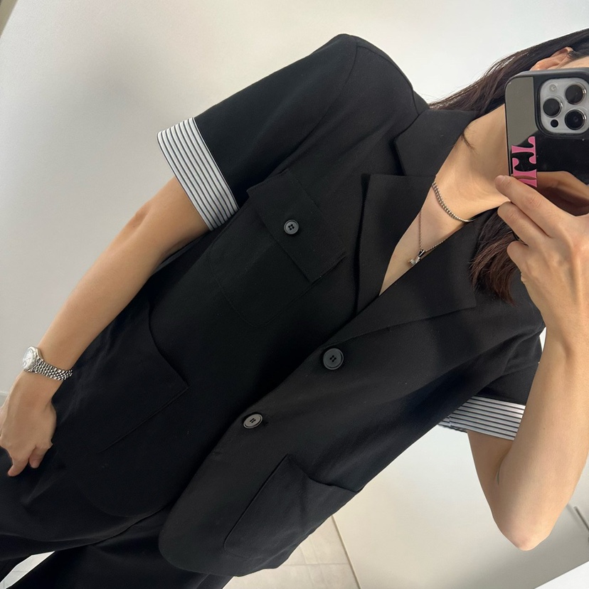 SOUIT韓國直郵女士新款職業26春夏時尚休閑熱賣夾克撞色亞麻SOUIT by mabel-L夾克