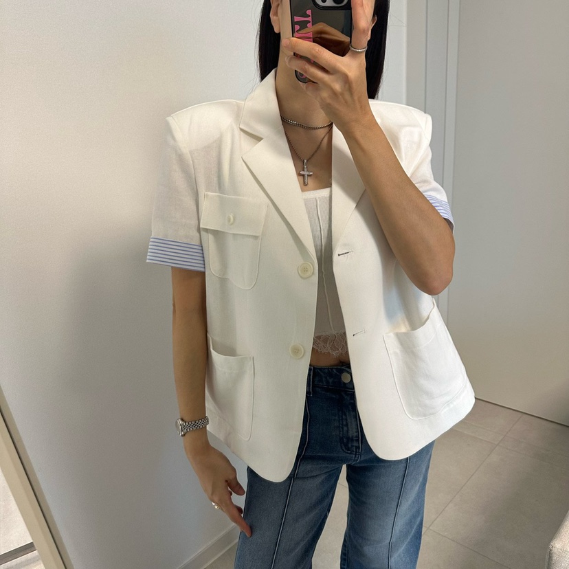 SOUIT韓國直郵女士新款職業26春夏時尚休閑熱賣夾克撞色亞麻SOUIT by mabel-L夾克圖色1
