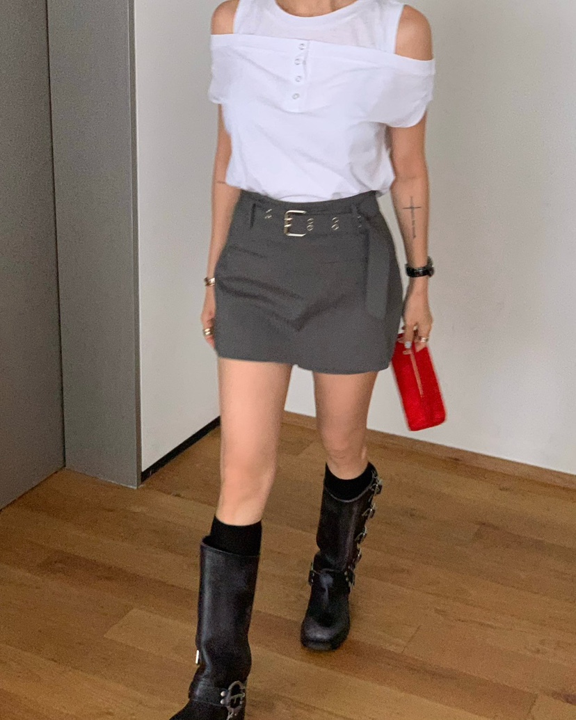 REVE CITE-L韓國東大門直郵女士新品休閑時尚裙褲含腰帶REVE CITE-L裙褲圖色1