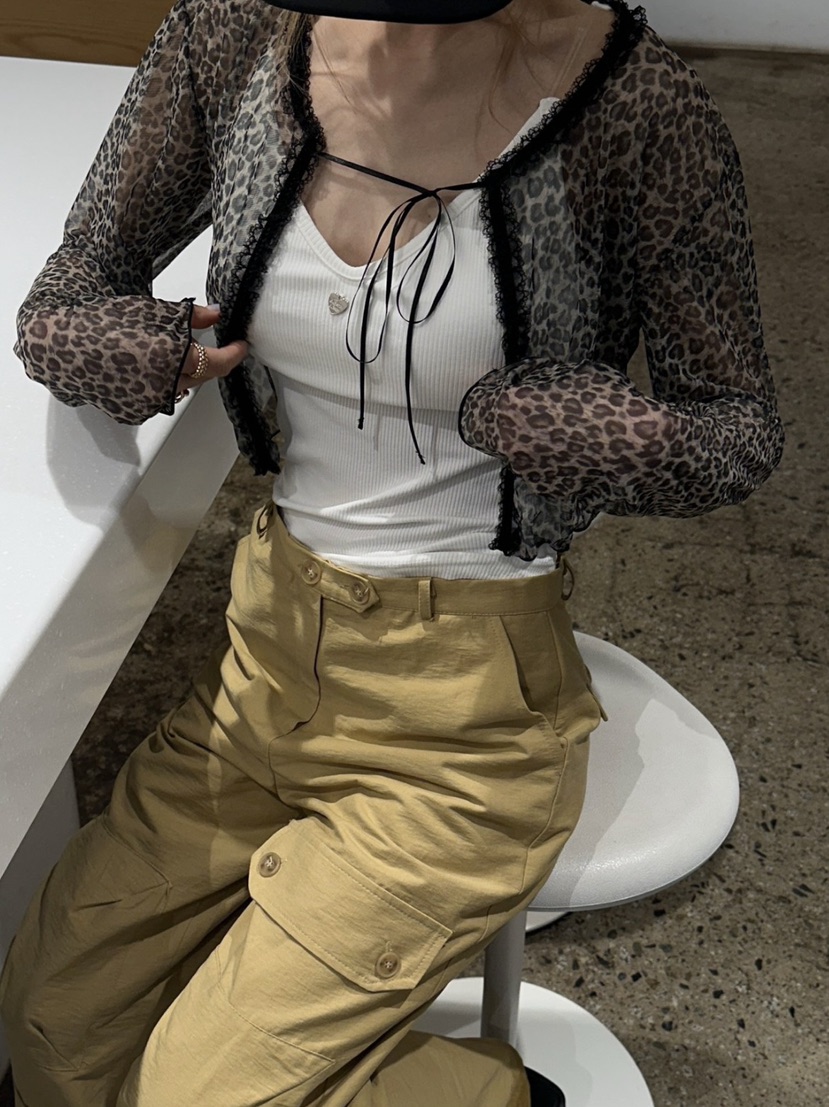 ZEROZERO韓國直郵實拍女士新品職業襯衫蕾絲衫豹紋透視開衫ZEROZERO襯衫/蕾絲衫