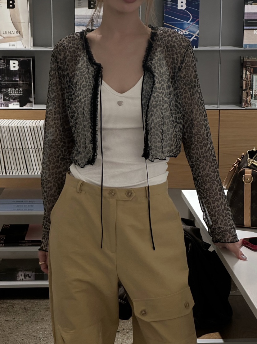 ZEROZERO韓國直郵實拍女士新品職業襯衫蕾絲衫豹紋透視開衫ZEROZERO襯衫/蕾絲衫