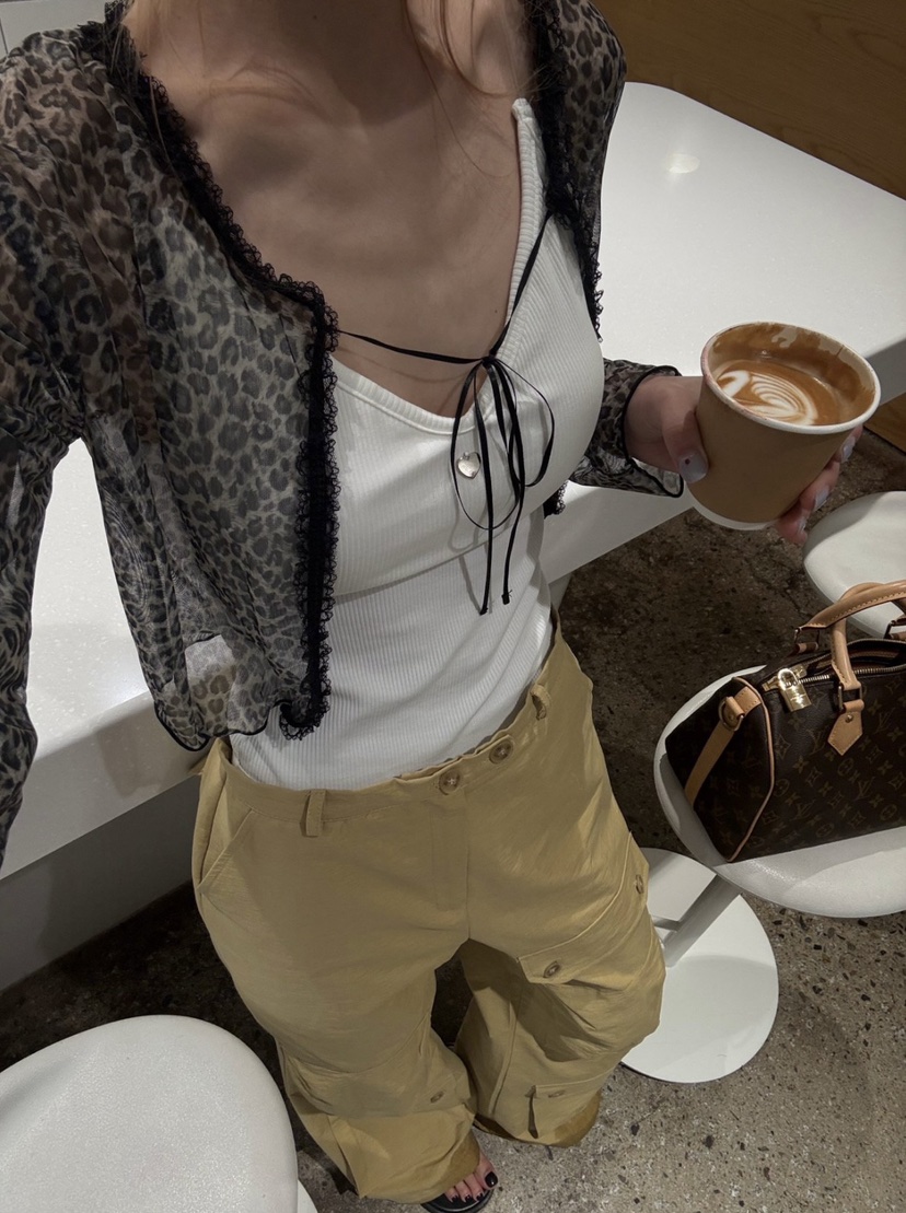 ZEROZERO韓國直郵實拍女士新品職業襯衫蕾絲衫豹紋透視開衫ZEROZERO襯衫/蕾絲衫