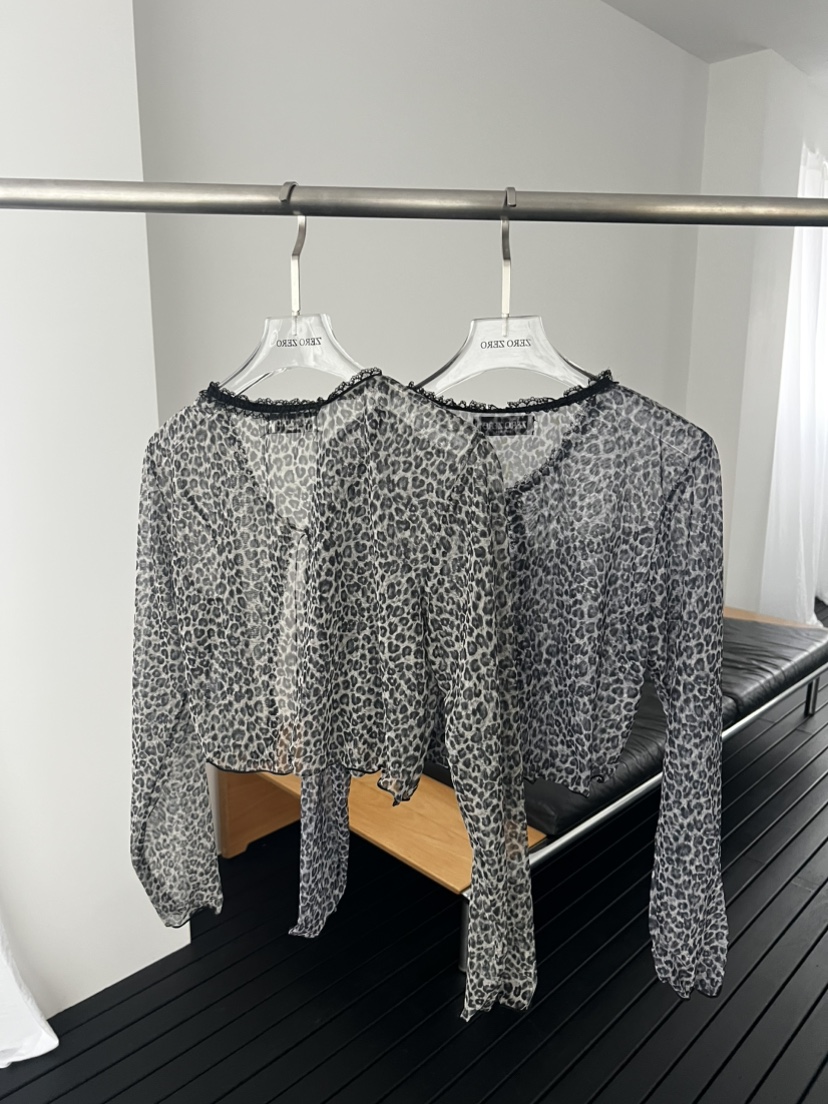 ZEROZERO韓國直郵實拍女士新品職業襯衫蕾絲衫豹紋透視開衫ZEROZERO襯衫/蕾絲衫