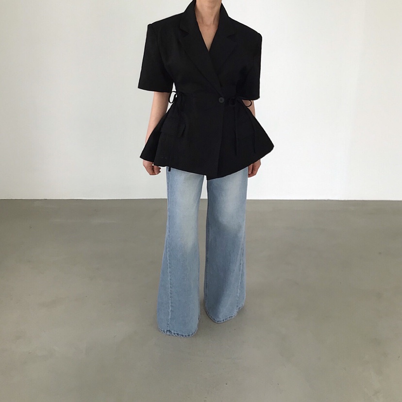 2TWO MOON韓國東大門直郵女裝新款熱賣職業夾克蝴蝶結亞麻2TWO MOON夾克