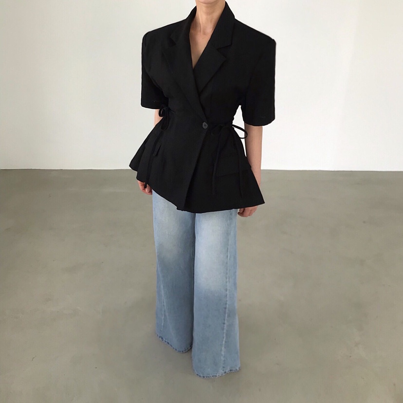 2TWO MOON韓國東大門直郵女裝新款熱賣職業夾克蝴蝶結亞麻2TWO MOON夾克