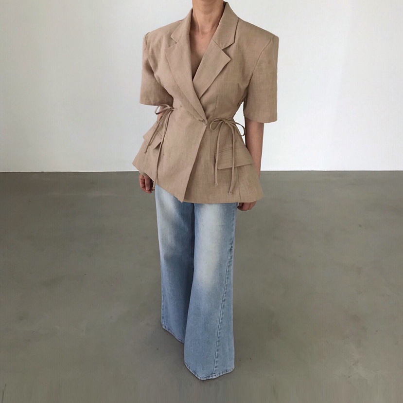 2TWO MOON韓國東大門直郵女裝新款熱賣職業夾克蝴蝶結亞麻2TWO MOON夾克