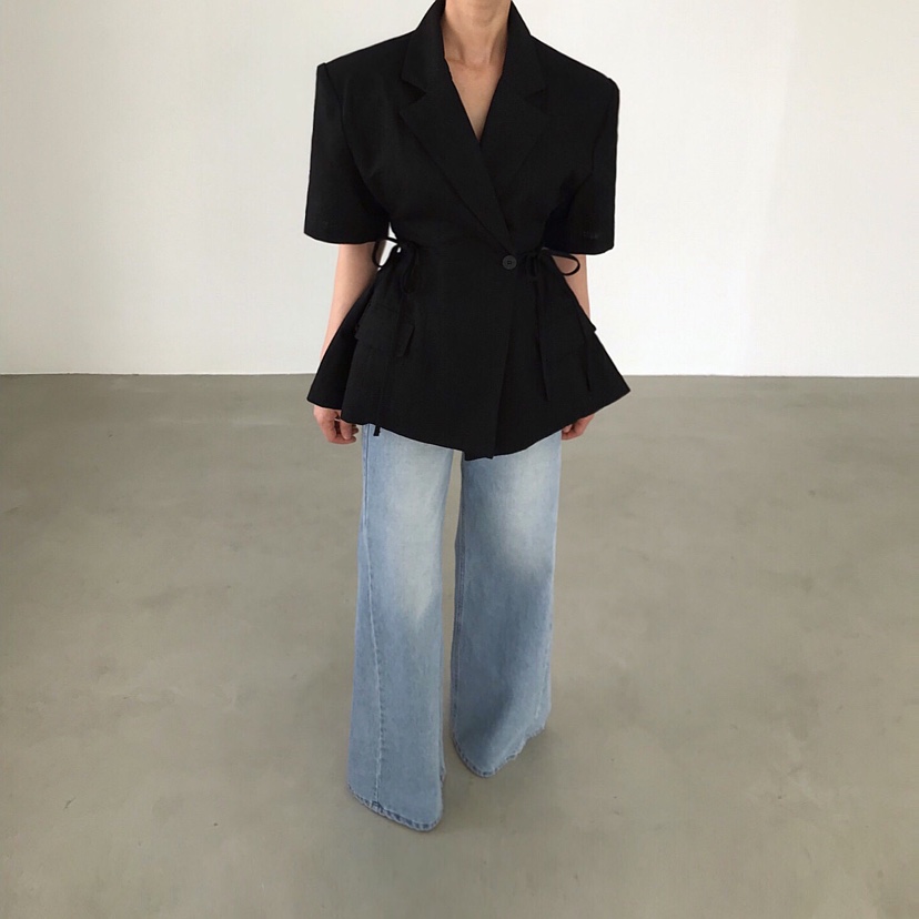 2TWO MOON韓國東大門直郵女裝新款熱賣職業夾克蝴蝶結亞麻2TWO MOON夾克