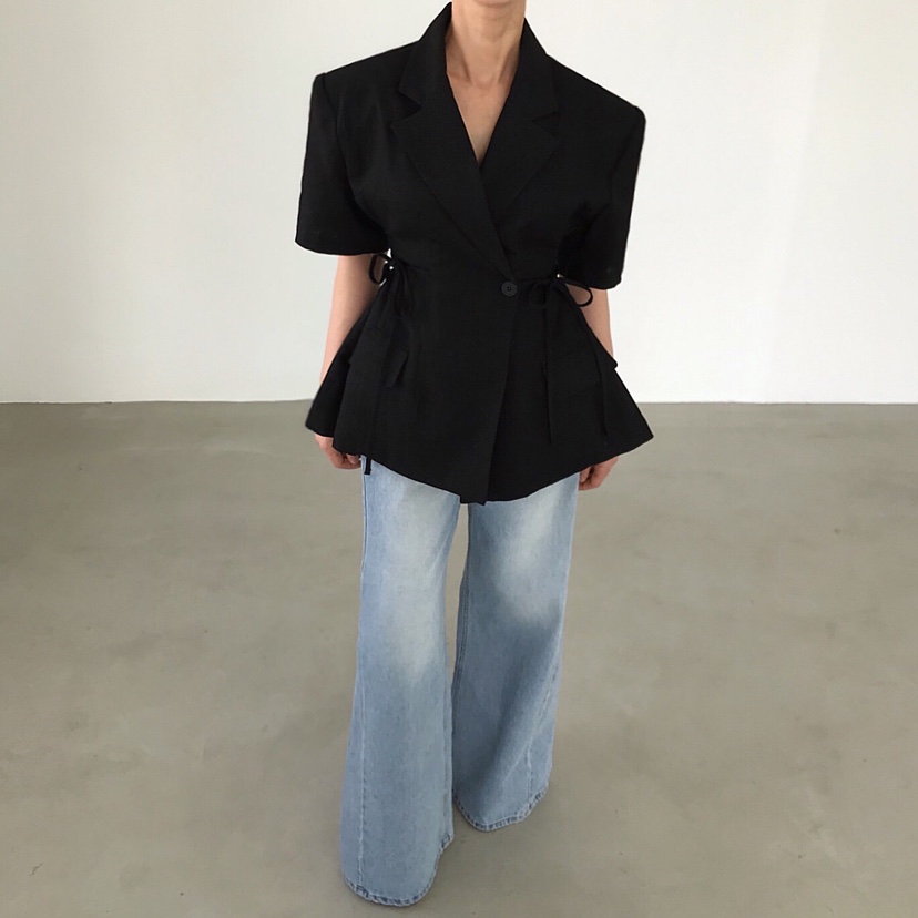 2TWO MOON韓國東大門直郵女裝新款熱賣職業夾克蝴蝶結亞麻2TWO MOON夾克圖色1