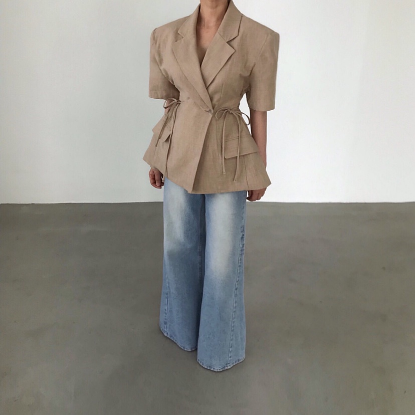 2TWO MOON韓國東大門直郵女裝新款熱賣職業夾克蝴蝶結亞麻2TWO MOON夾克圖色2