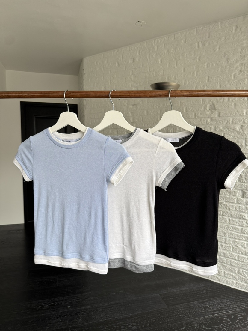 SOLAR韓國直郵實拍女士新款時尚人氣推薦職業休閑T恤撞色SOLART恤