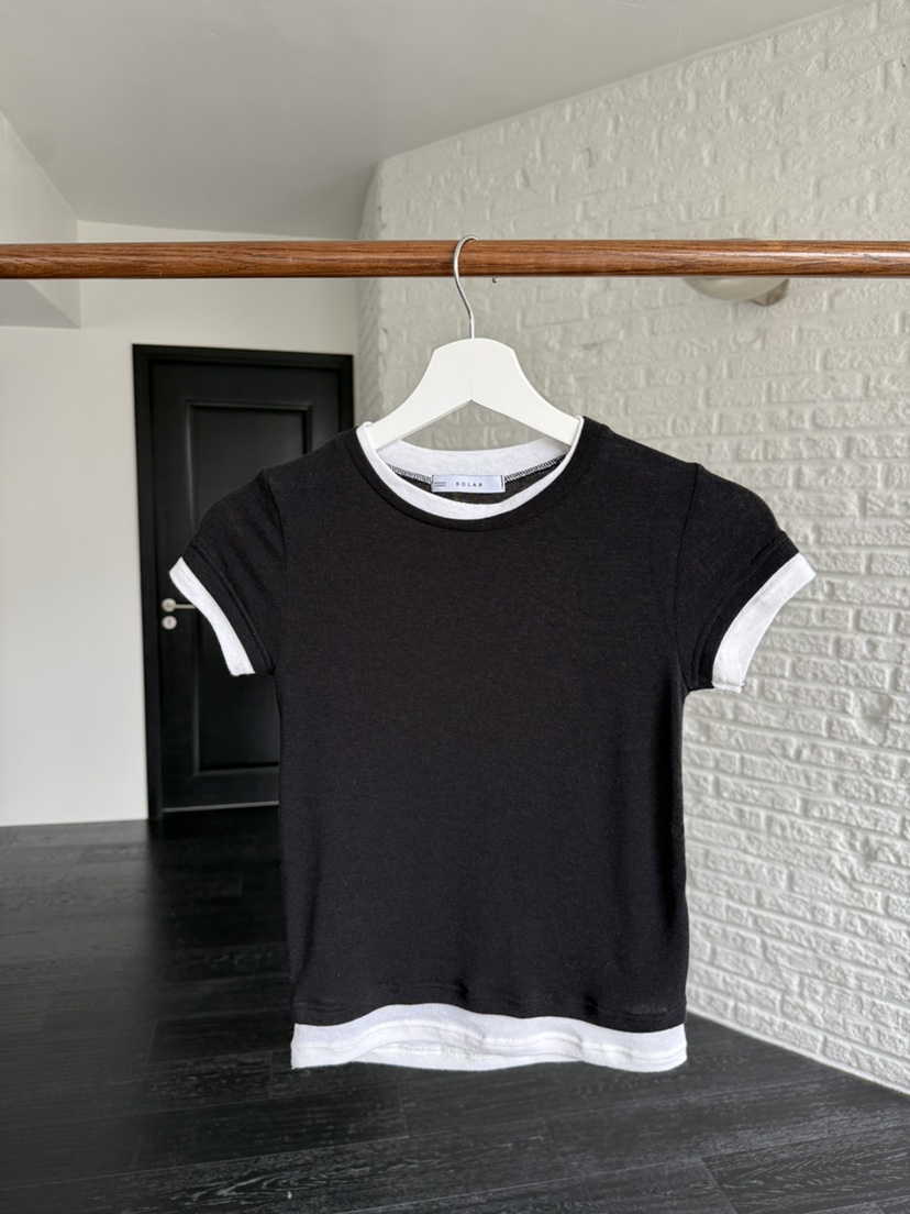 SOLAR韓國直郵實拍女士新款時尚人氣推薦職業休閑T恤撞色SOLART恤圖色3