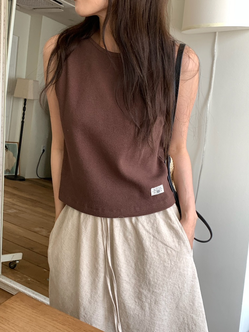 BLEECKER韓國東大門直郵女士新款職業吊帶背心華夫格格紋BLEECKER吊帶/背心