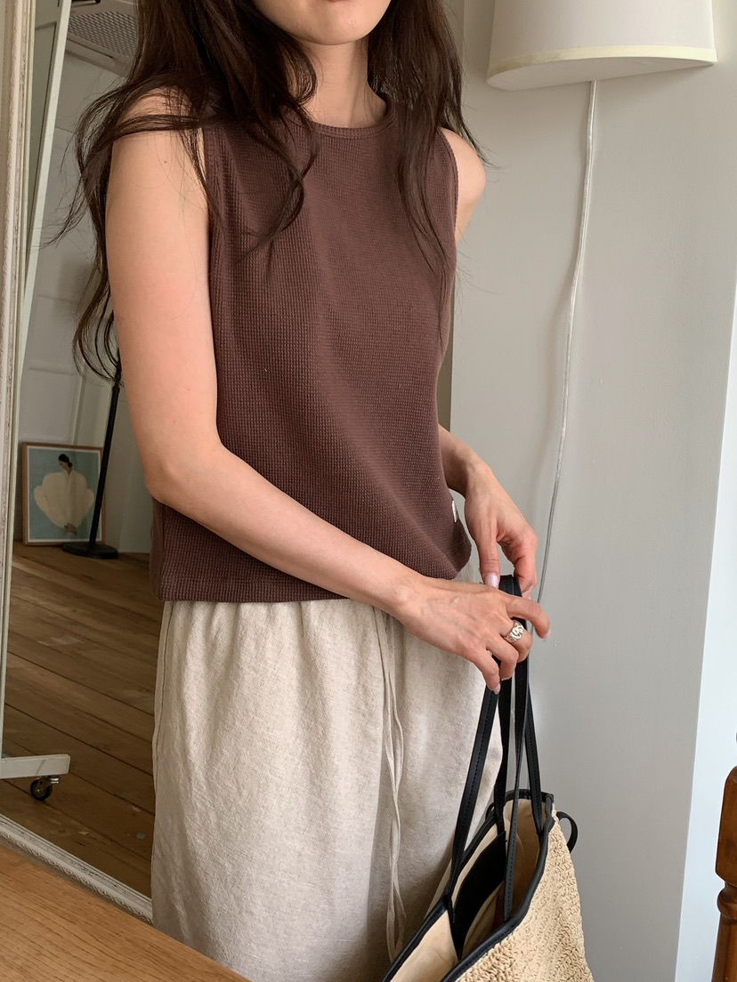 BLEECKER韓國東大門直郵女士新款職業吊帶背心華夫格格紋BLEECKER吊帶/背心