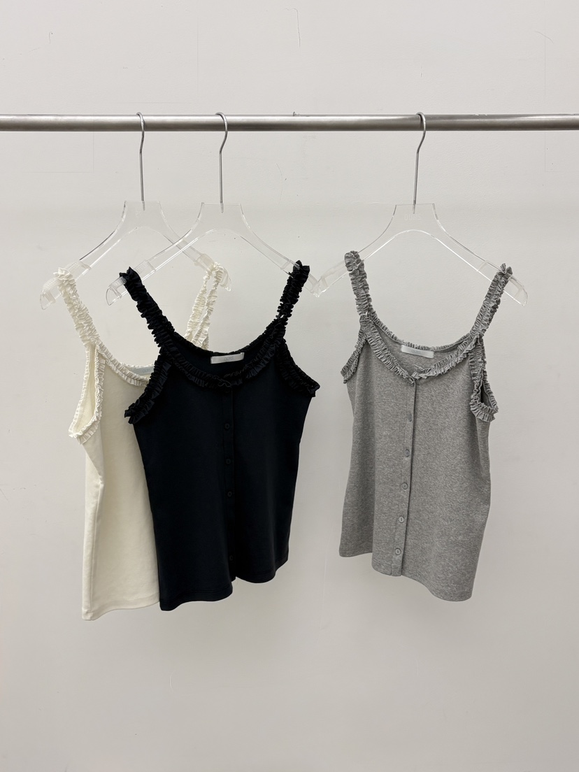 OURS韓國代購女士新款26春夏時尚職業人氣吊帶背心荷葉邊OURS吊帶/背心