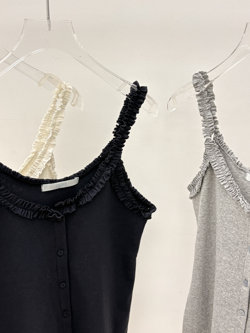 OURS韓國代購女士新款26春夏時尚職業人氣吊帶背心荷葉邊OURS吊帶/背心