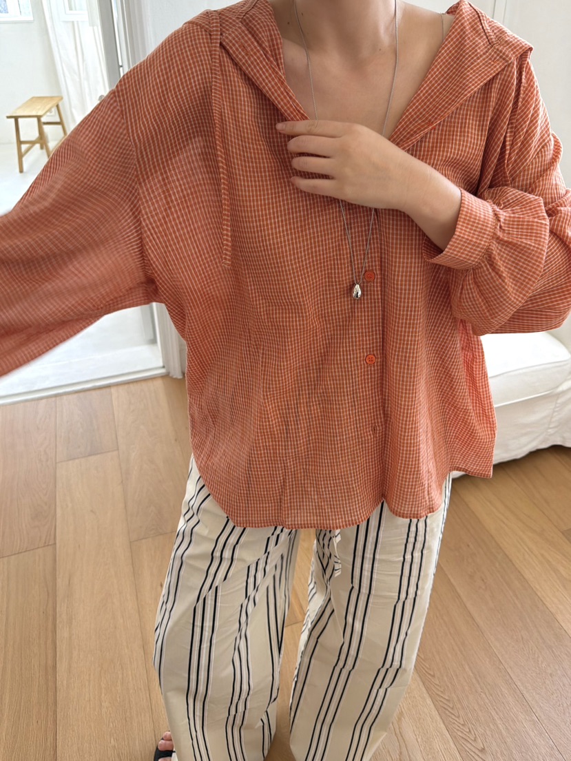 THE LINE-Q韓國東大門代購女裝新款職業襯衫蕾絲衫連帽衫格子THE LINE-Q襯衫/蕾絲衫