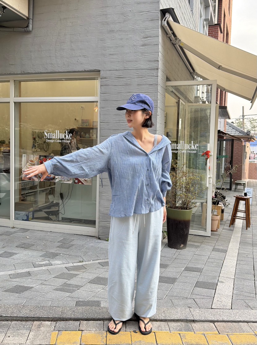 THE LINE-Q韓國東大門代購女裝新款職業襯衫蕾絲衫連帽衫格子THE LINE-Q襯衫/蕾絲衫