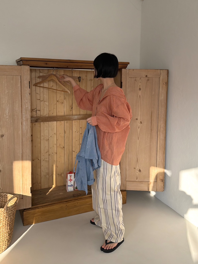 THE LINE-Q韓國東大門代購女裝新款職業襯衫蕾絲衫連帽衫格子THE LINE-Q襯衫/蕾絲衫