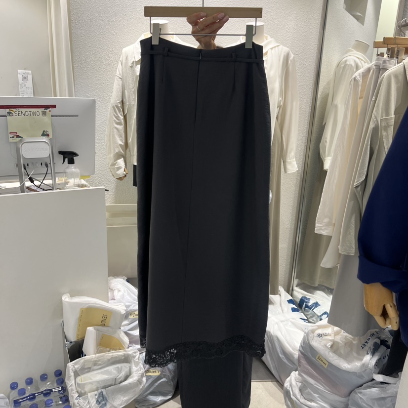 SENDTWO韓國東大門代購女裝新品職業熱賣推薦休閑長裙含腰繩SENDTWO長裙