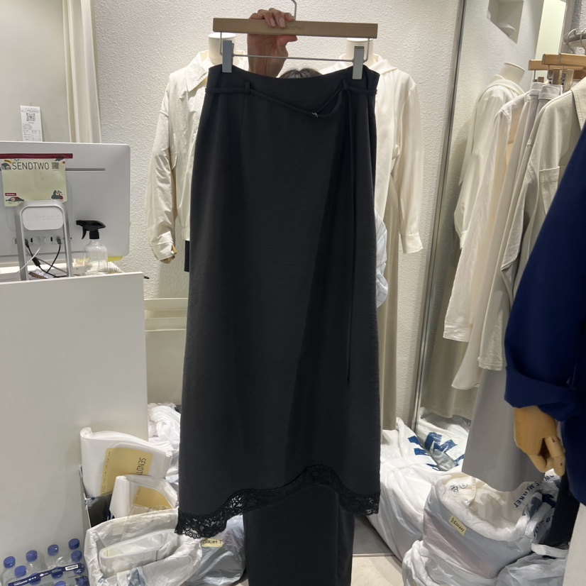 SENDTWO韓國東大門代購女裝新品職業熱賣推薦休閑長裙含腰繩SENDTWO長裙圖色3