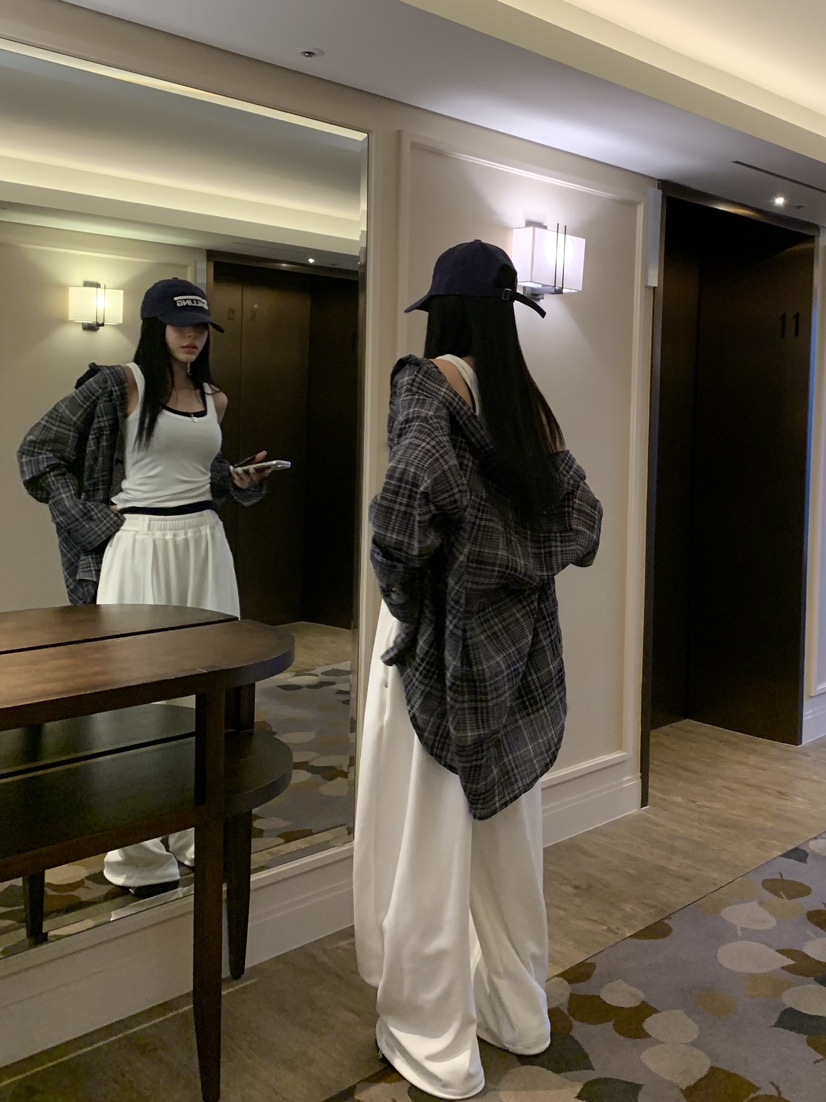 BADCALM韓國代購女裝新款休閑時尚人氣26春夏襯衫蕾絲衫格子BADCALM襯衫/蕾絲衫