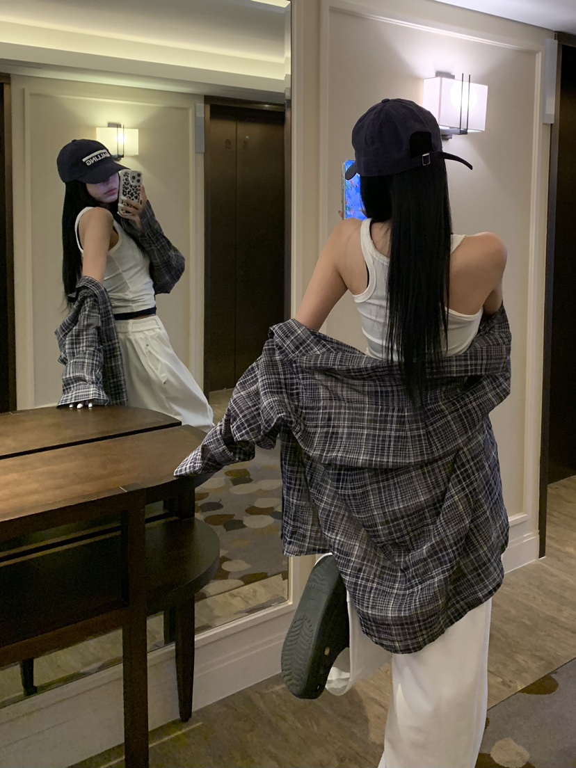 BADCALM韓國代購女裝新款休閑時尚人氣26春夏襯衫蕾絲衫格子BADCALM襯衫/蕾絲衫