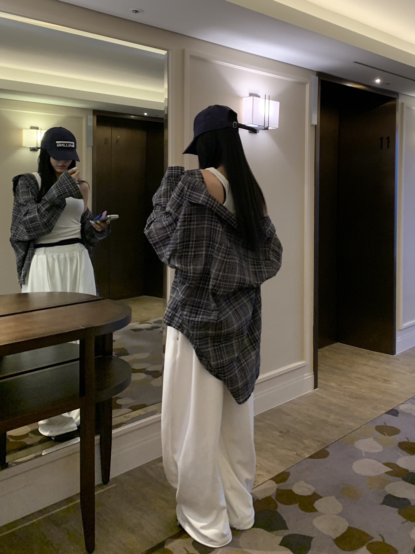 BADCALM韓國代購女裝新款休閑時尚人氣26春夏襯衫蕾絲衫格子BADCALM襯衫/蕾絲衫