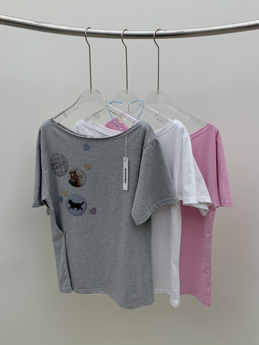 SEOLO韓國代購女士新品熱賣推薦時尚26春夏休閑職業T恤紐扣Seolo seoulT恤