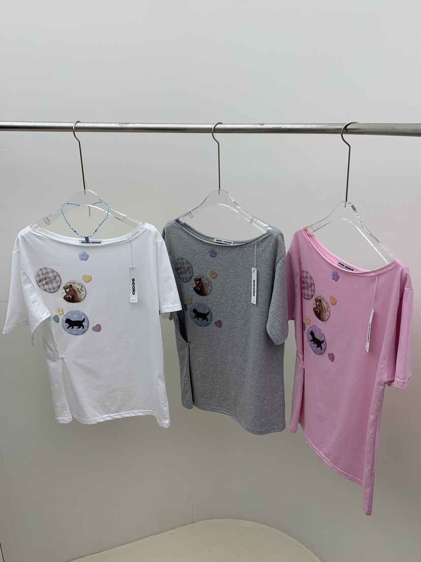 SEOLO韓國代購女士新品熱賣推薦時尚26春夏休閑職業T恤紐扣Seolo seoulT恤