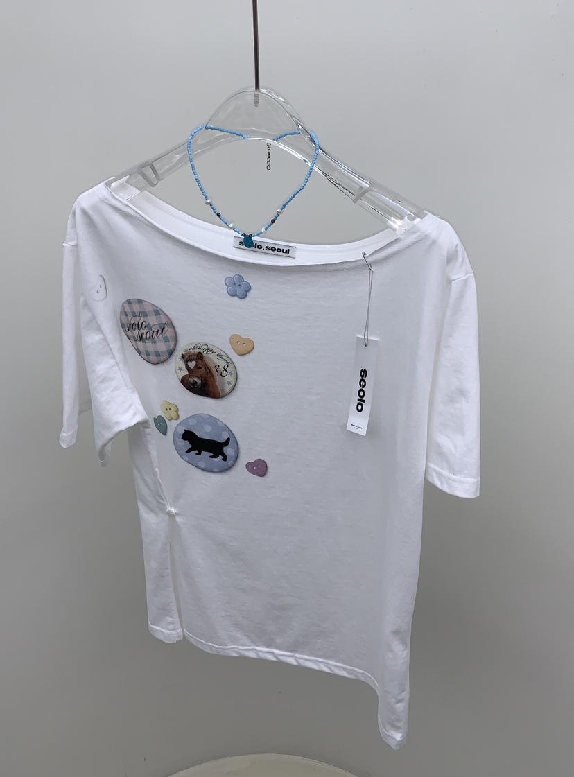 SEOLO韓國代購女士新品熱賣推薦時尚26春夏休閑職業T恤紐扣Seolo seoulT恤