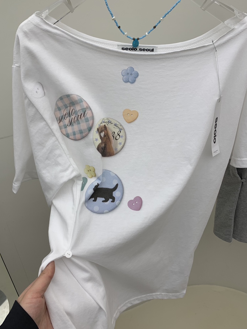 SEOLO韓國代購女士新品熱賣推薦時尚26春夏休閑職業T恤紐扣Seolo seoulT恤