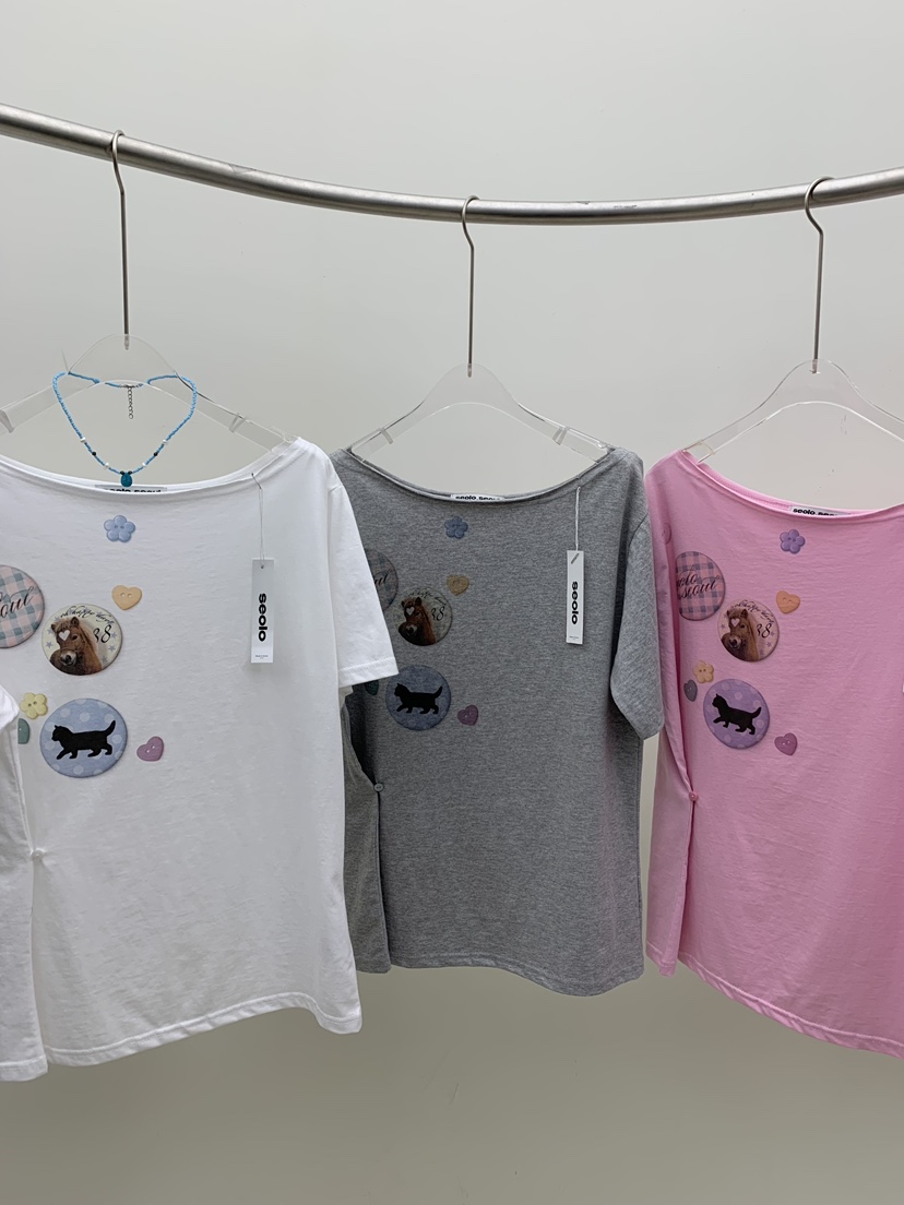 SEOLO韓國代購女士新品熱賣推薦時尚26春夏休閑職業T恤紐扣Seolo seoulT恤