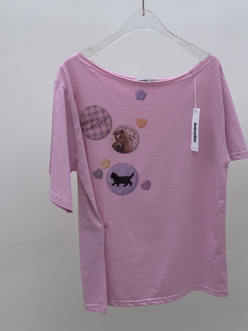 SEOLO韓國代購女士新品熱賣推薦時尚26春夏休閑職業T恤紐扣Seolo seoulT恤圖色3