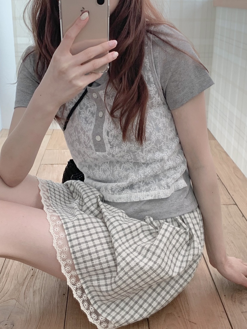 BEFORE SUNRISE韓國直郵女裝新品時尚休閑26春夏T恤蕾絲BEFORE SUNRISET恤