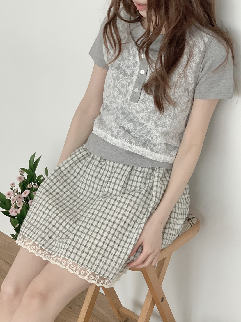 BEFORE SUNRISE韓國直郵女裝新品時尚休閑26春夏T恤蕾絲BEFORE SUNRISET恤