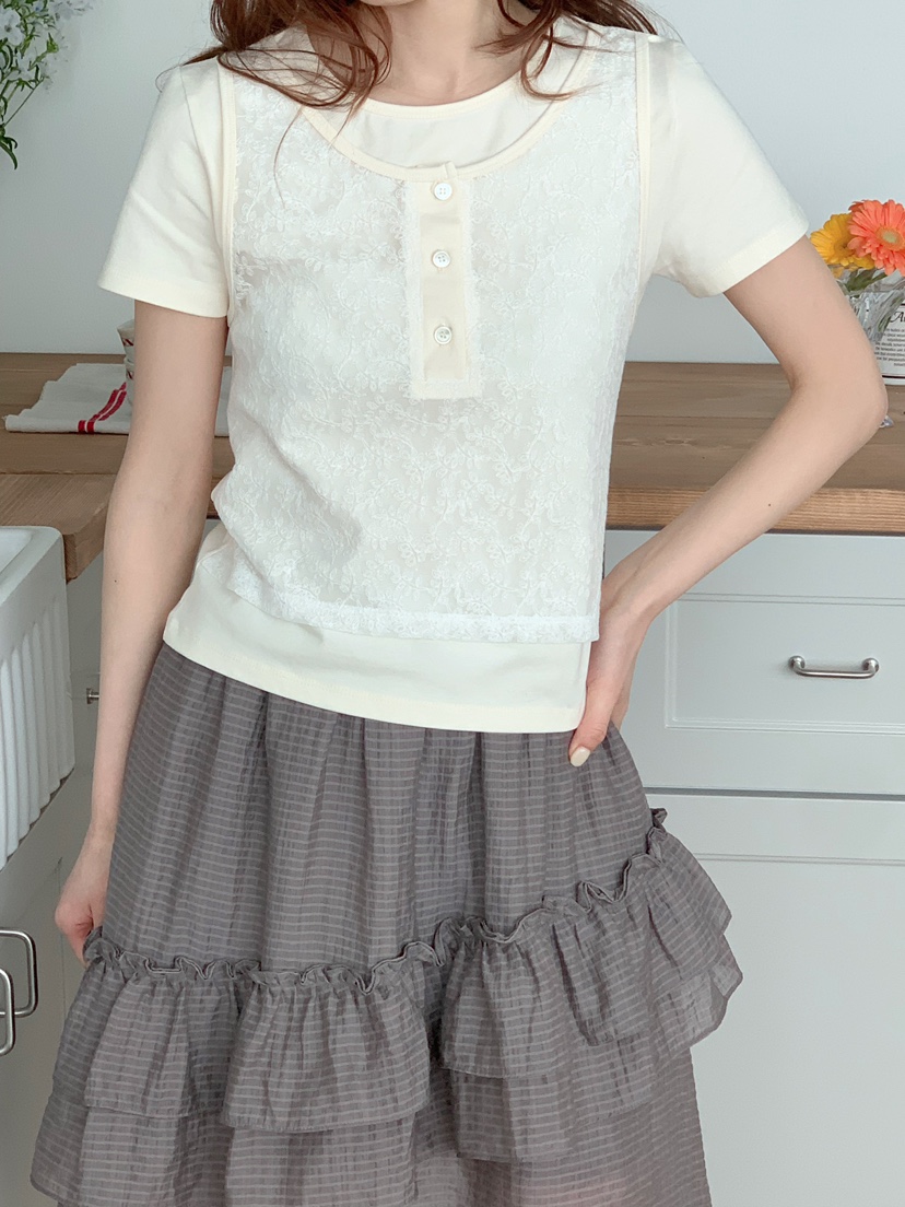 BEFORE SUNRISE韓國直郵女裝新品時尚休閑26春夏T恤蕾絲BEFORE SUNRISET恤