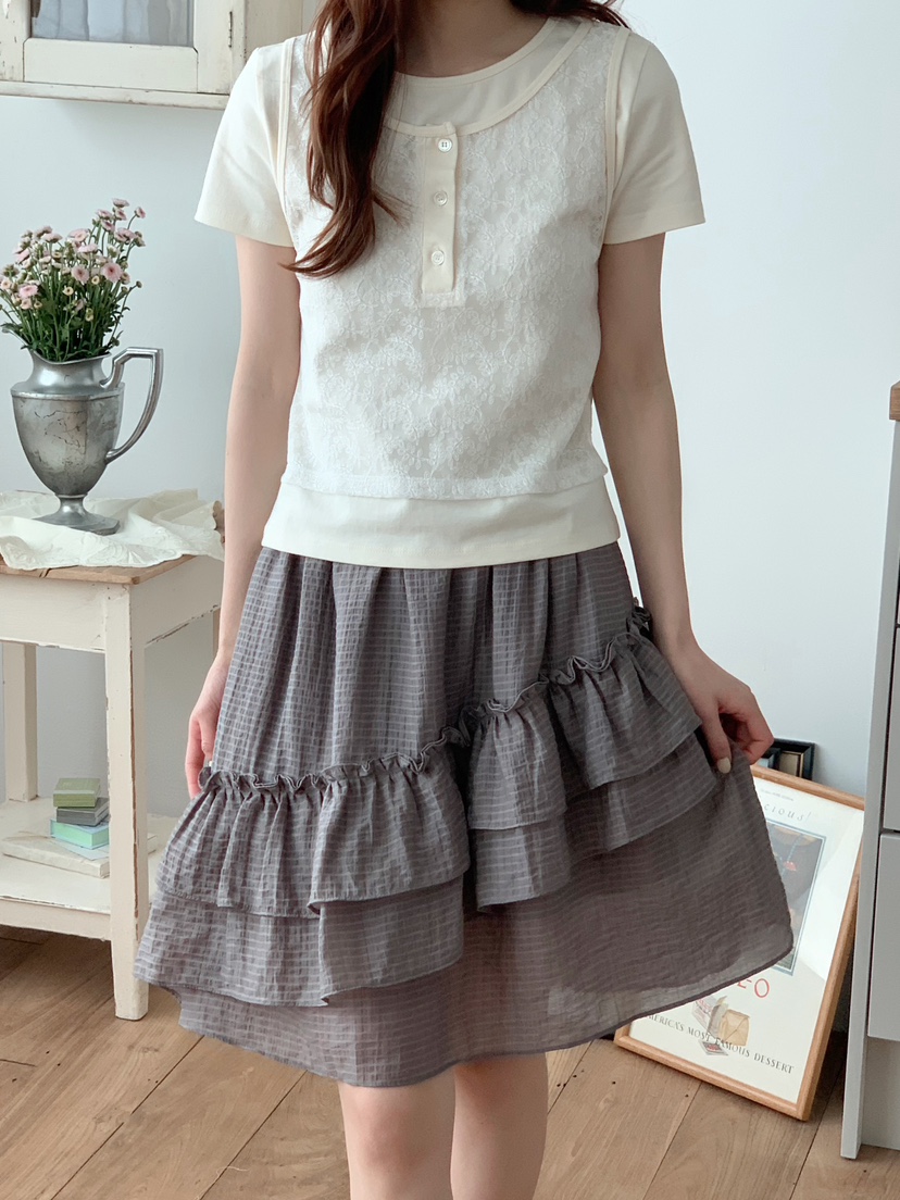 BEFORE SUNRISE韓國直郵女裝新品時尚休閑26春夏T恤蕾絲BEFORE SUNRISET恤