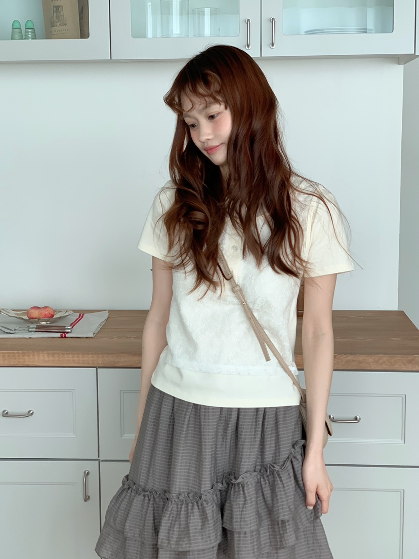 BEFORE SUNRISE韓國直郵女裝新品時尚休閑26春夏T恤蕾絲BEFORE SUNRISET恤