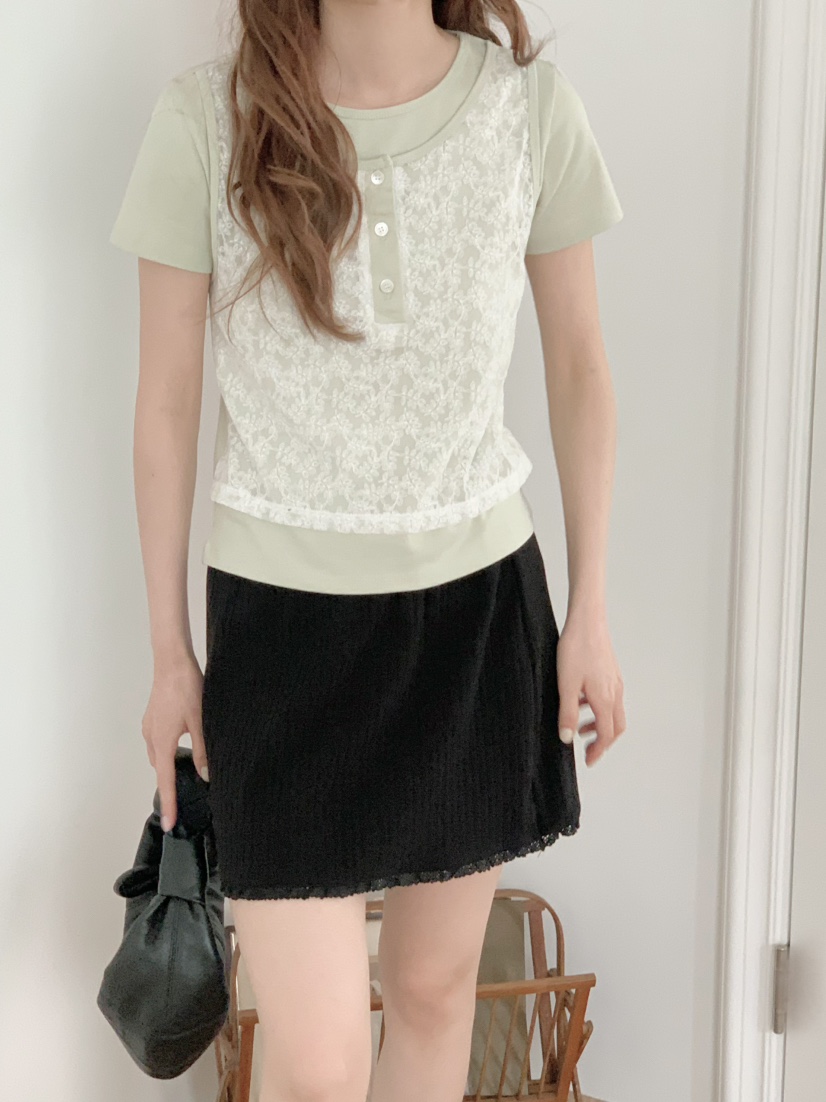 BEFORE SUNRISE韓國直郵女裝新品時尚休閑26春夏T恤蕾絲BEFORE SUNRISET恤