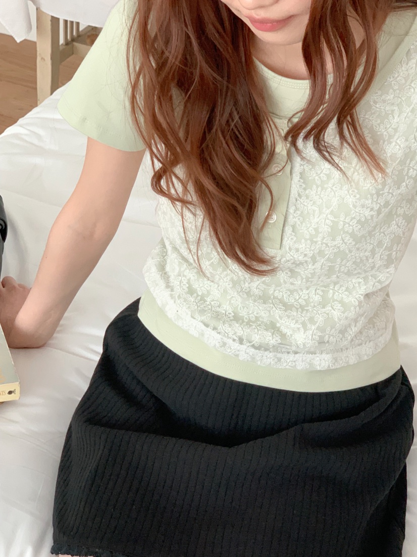 BEFORE SUNRISE韓國直郵女裝新品時尚休閑26春夏T恤蕾絲BEFORE SUNRISET恤